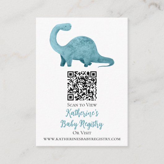 Blue Dinosaur QR Code Baby Registry Informatiekaartje (Voorkant)