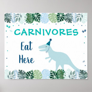 Blue Dinosaur Safari Carnivores Birthday Food Sign Poster