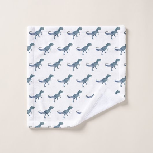 Blue Dinosaur Trex Badhanddoek Set Bad Handdoek (Wasdoekje)