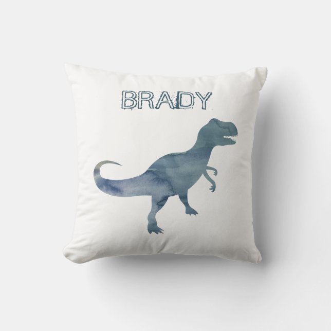 Blue Dinosaur Trex Custom Name Sierkussen (Voorkant)