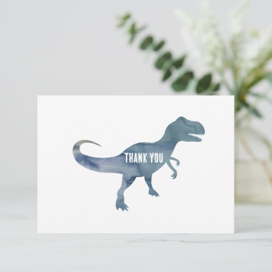 Blue Dinosaur Trex Flat Bedankt Card (Staand voorkant)