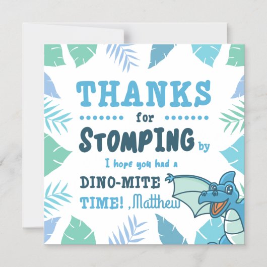 Blue Dinosaur Verjaardagsfeest Bedankt Magnetische Uitnodiging (Voorkant)