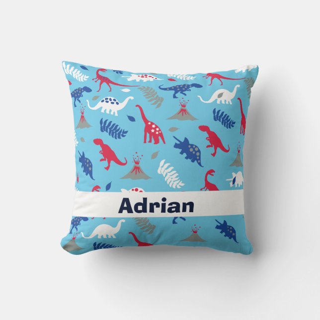 Blue Dinosaur & Volcano Coussin pour enfants (Recto)