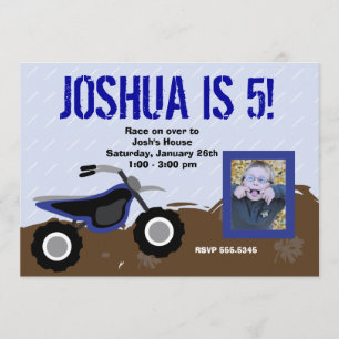 Blue Dirt Bike Birthday Uitnodiging