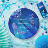 Blue Disco Ball and Heels Afstuderen Papieren Bordje (Feest)