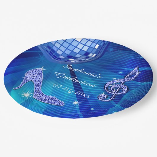 Blue Disco Ball and Heels Afstuderen Papieren Bordje (Gekanteld)