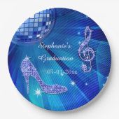 Blue Disco Ball and Heels Afstuderen Papieren Bordje (Voorkant)