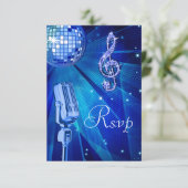 Blue Disco Ball & Retro Microphone RSVP (Staand voorkant)