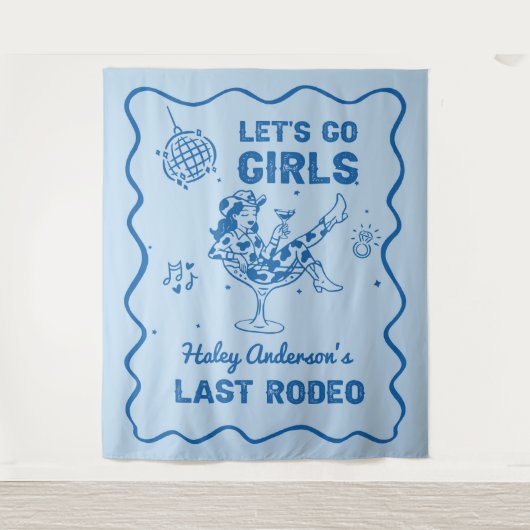 Blue Disco Cowgirl Rodeo Bachelorette Weekend Wandkleed (Voorkant)