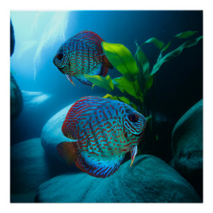 Blue Discus Fish Aquarium Fish Tank Art Perfect Poster