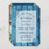 Blue Distressed Weathere Bois Wedding Invitations (Devant / Derrière)