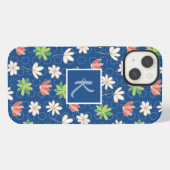 Blue Ditsy Floral Monogram iPhone Hoesje (Achterkant horizontaal)