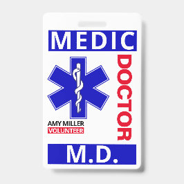 Blue Doctor Print Custom Name Volunteer Employee Badge