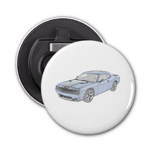 Blue Dodge Challenger Pencil Style Rendering Button Flesopener (Voorkant)