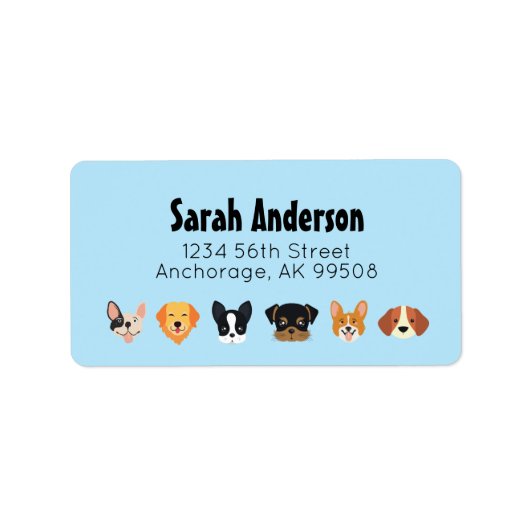 Blue Dog Birthday Let's Pawty Etiket (Voorkant)