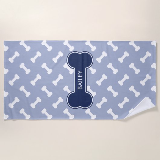Blue Dog Bone en Botten Patroon met aangepaste naa Strandlaken (Voorkant)
