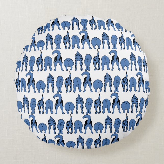 Blue Dog Butts Pattern Rond Kussen (Voorkant)