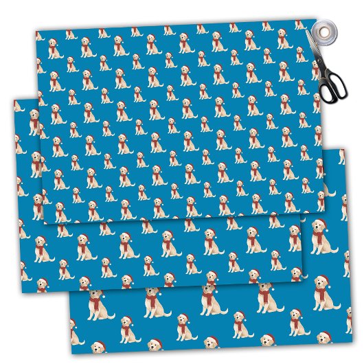 Blue Dog Illustratie Vrolijk Kerstfeest Inpakpapier Vel