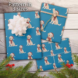 Blue Dog Illustratie Vrolijk Kerstfeest Inpakpapier Vel