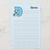 Blue Dog Mongrammed Letter D Lined Briefpapier (Voorkant / Achterkant)