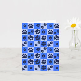 Blue Dog Paw Print Checkerboard Kaart