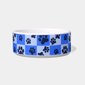 Blue Dog Paw Print Checkerboard Voerbakje