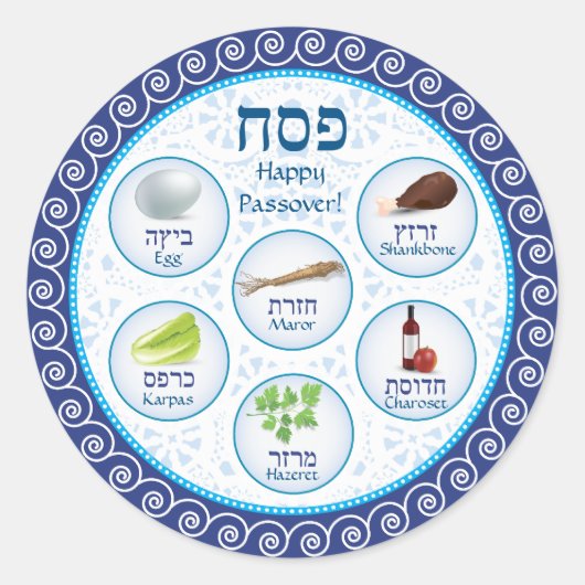 Blue Doily Passover Seder Bord Sticker (Voorkant)