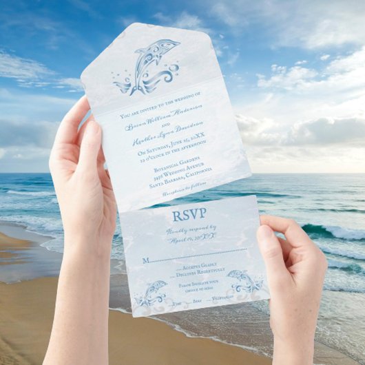 Blue Dolphin All in One Wedding Invite Uitnodiging