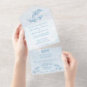 Blue Dolphin All in One Wedding Invite Uitnodiging (Afscheurbaar)