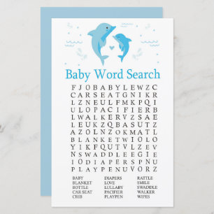 Blue Dolphin Baby shower Word Search Game
