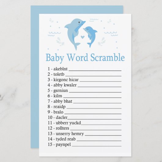 Blue Dolphin Baby word scramble game (Voorkant / Achterkant)