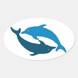 Blue Dolphin Duet Ovale Sticker