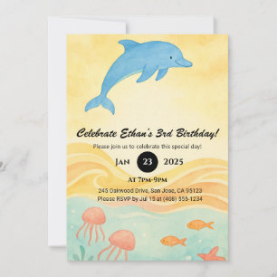 Blue Dolphin & Jellyfish Ocean Scene Verjaardag Kaart