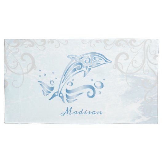Blue Dolphin Personalized Pillow Hoesje Kussensloop (Voorkant-Links)