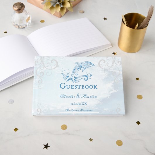 Blue Dolphin Wedding Guestbook Gastenboek (Voorkant open)