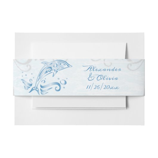 Blue Dolphin Wedding Invite Belly Band Uitnodigingen Wikkel (Voorkant Voorbeeld)