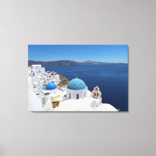 Blue Dome Church in Santorini, Griekenland Canvas Afdruk