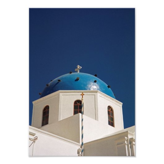 Blue dome, Santorini, Griekenland Foto Afdruk (Voorkant)