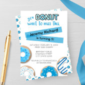 Blue Donut Birthday Invitation Kaart