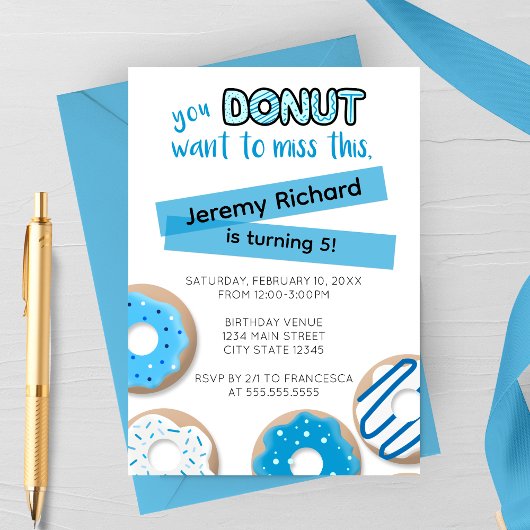 Blue Donut Birthday Invitation Kaart