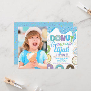 Blue Donut Grow Up Boy Kind Birthday Party Foto Kaart