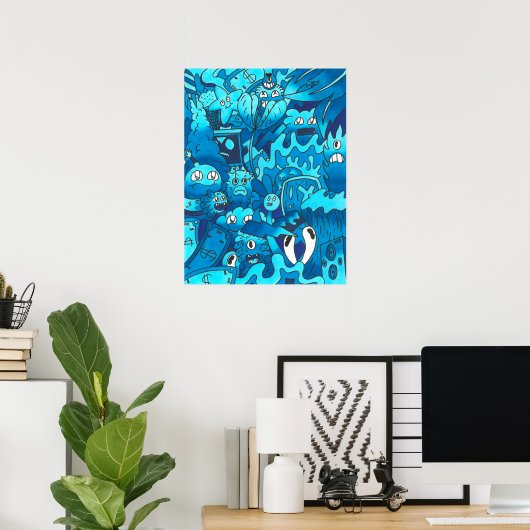 Blue Doodle Poster (Thuiskantoor)