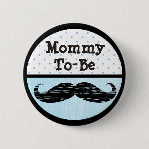 Blue Dot & Mustache Mama om Baby shower Button te 