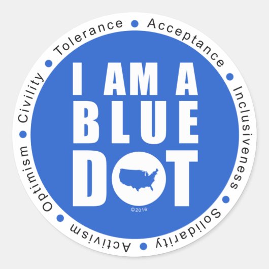 Blue Dot U.S.A. Large Ronde Sticker (Voorkant)