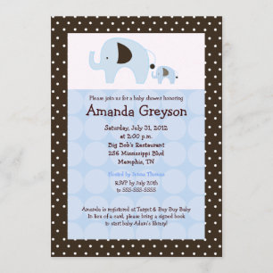 Blue Dottie Elephant 5x7 Baby shower Uitnodiging
