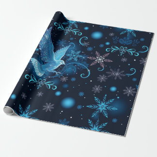 Blue Dove en Snowflakes kerstpakket Cadeaupapier