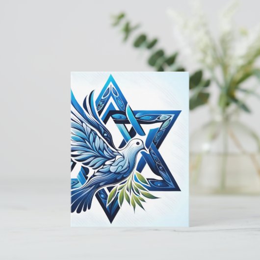 Blue Dove en Star of David Peace Briefkaart (Staand voorkant)