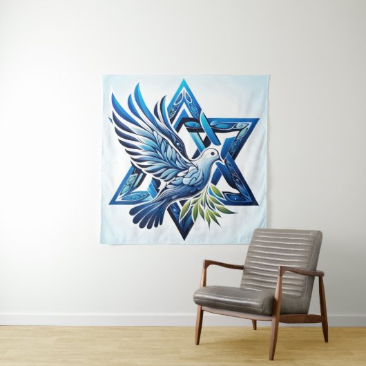 Blue Dove en Star of David Peace Wandkleed (In situ)