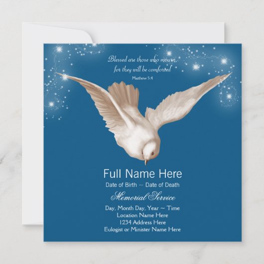 Blue Dove Memorial Service Aankondigingen (Voorkant)