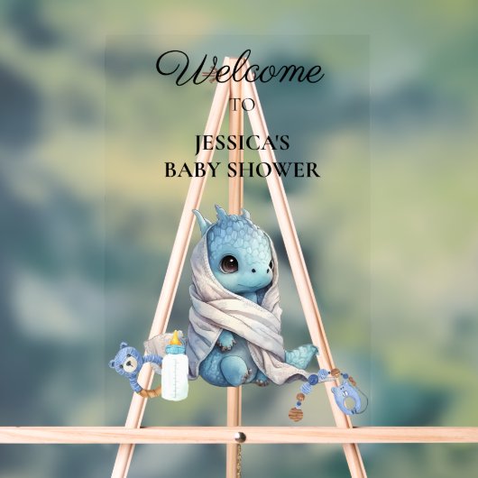 Blue Dragon Baby shower Dank u Acryl Bord (Neutraal)
